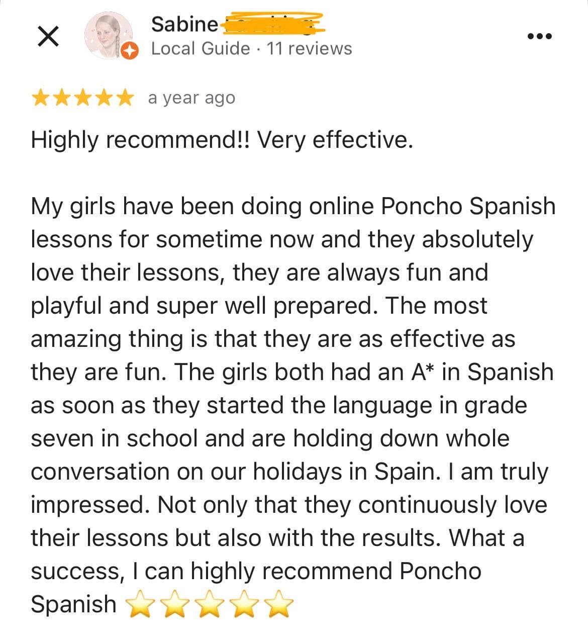 Parent review of Poncho Spanish online Spanish lessons (2)